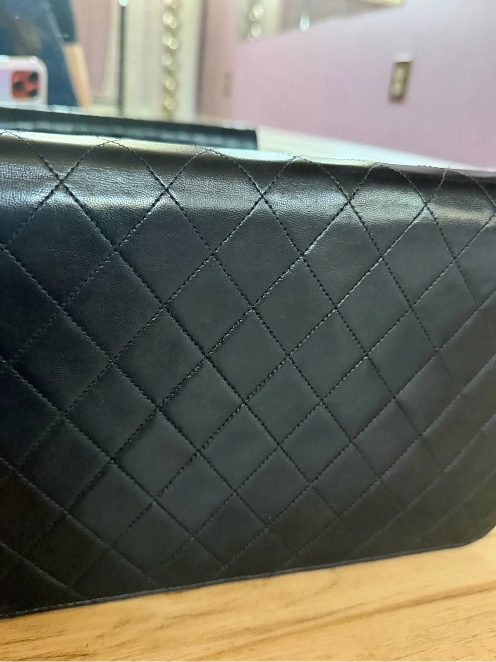 CHANEL Black Quilted Lambskin monoflap with Gold CC Emblem